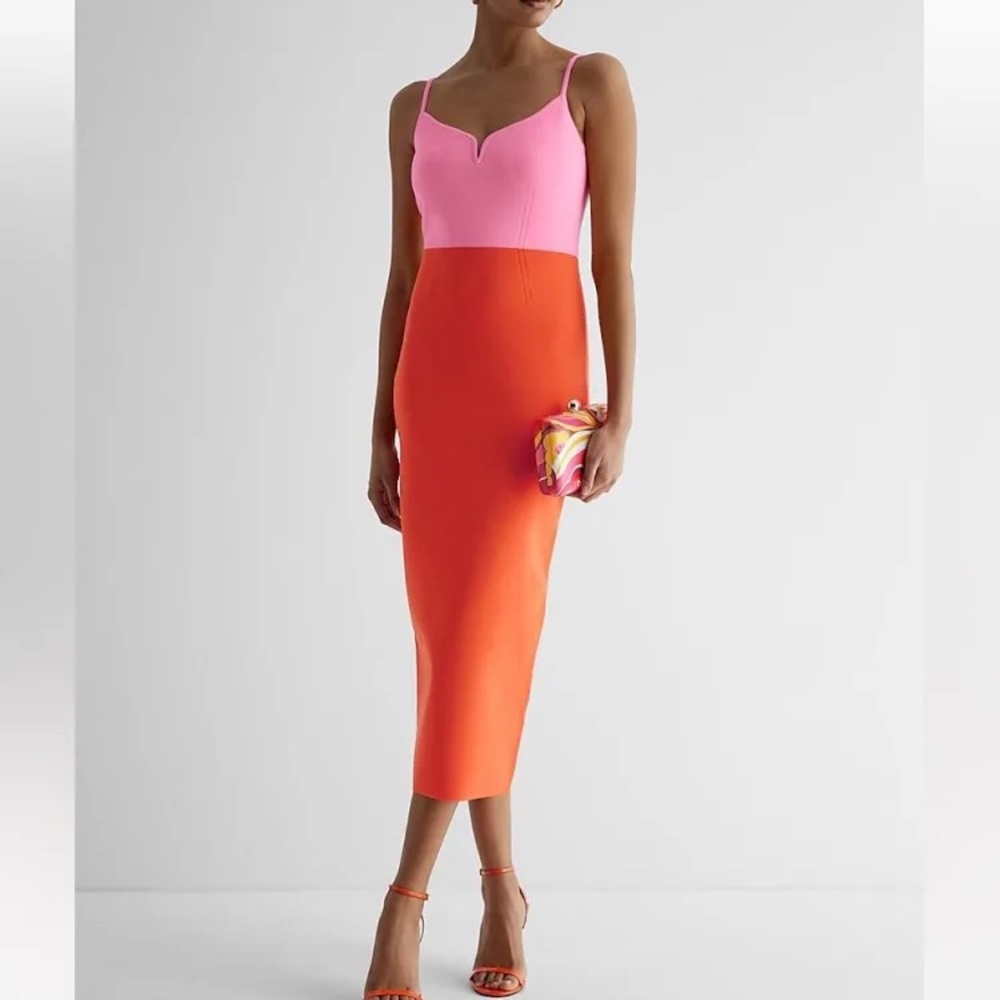 Express Body Countour V-wire Color block Midi Dress